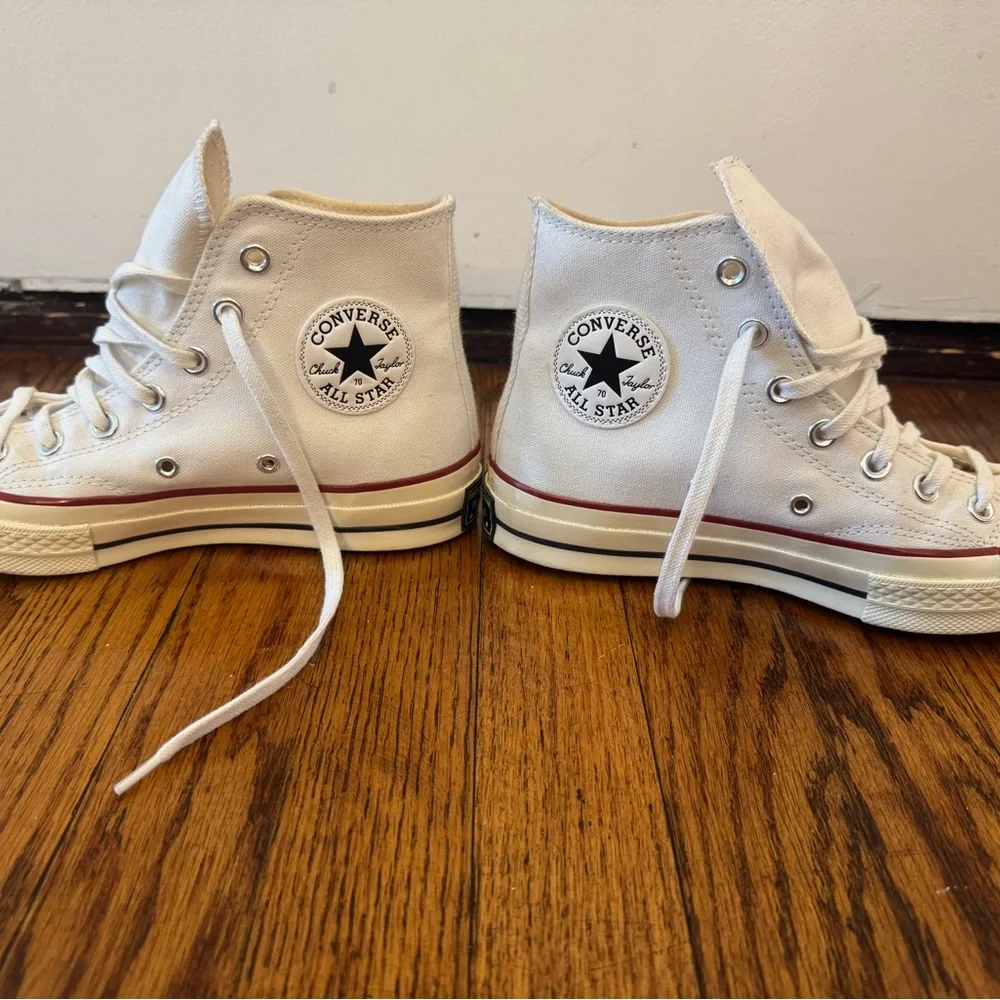 Converse White High Top Sneakers with Red Stripe - Picture 2 of 6